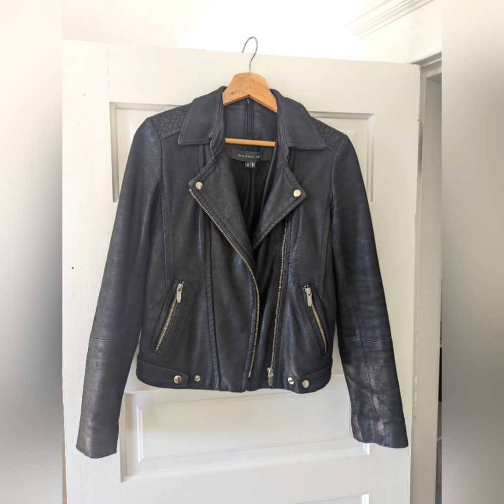Theyskens theory, leather biker jacket, black, extra small